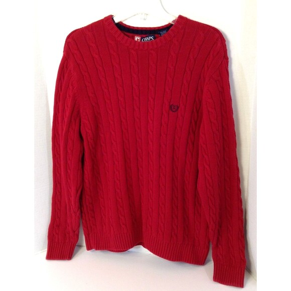 Ralph Lauren Chaps Sweater Men L Red Fisherman Cable Knit Chunky Preppy Y2K 90s - Picture 2 of 12